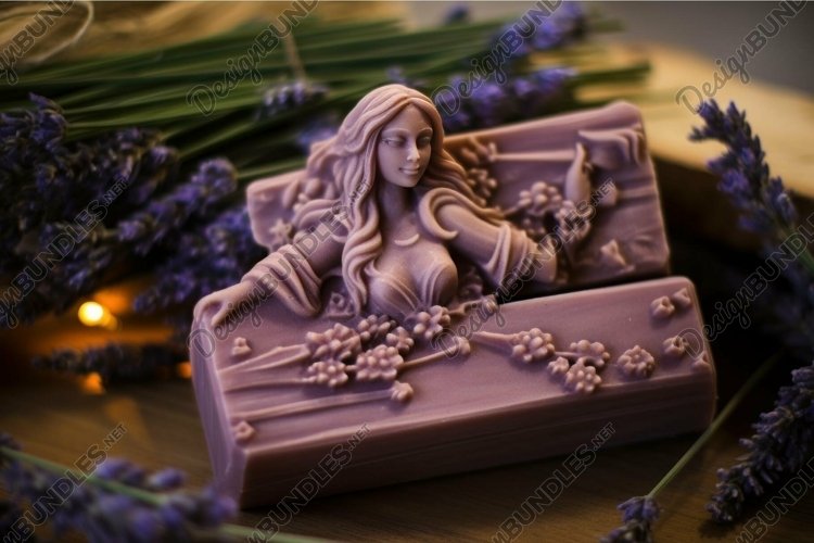 Artisan soap with a beautifully carved woman and lavender de example image 1