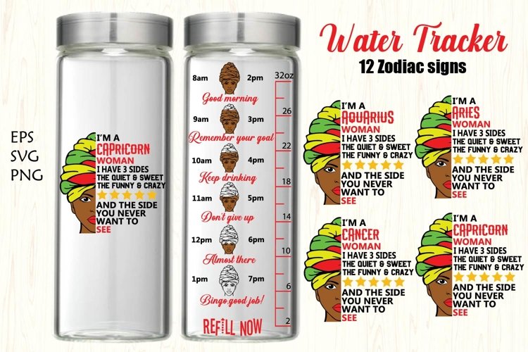 Water tracker,12 Zodiac signs Water tracker svg, black woman example image 1