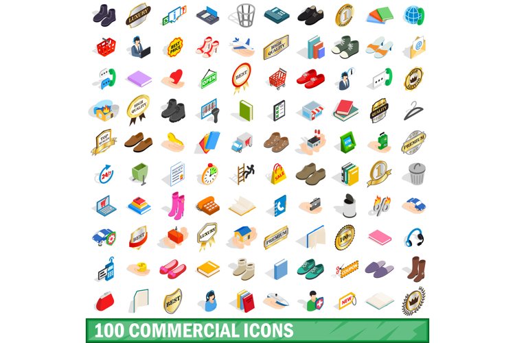 100 commercial icons set, isometric 3d style