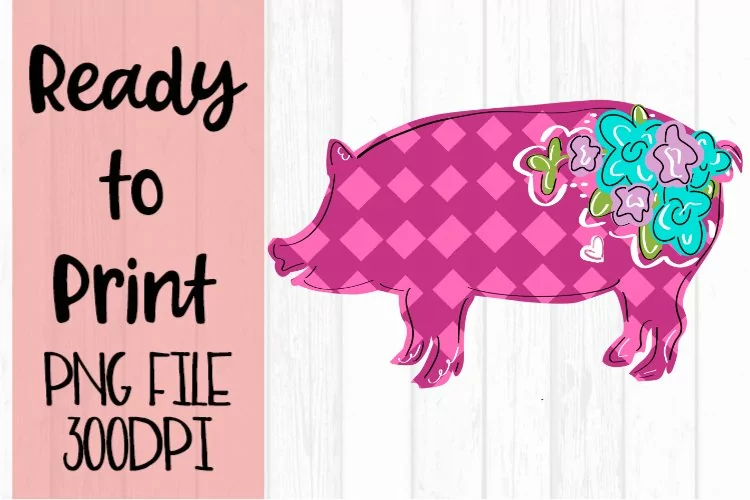 Pink Harlequin Pig Hand Drawn Ready to Print