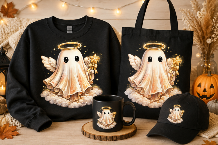 Angel Ghost PNG | Cute Halloween Sublimation Clipart Design