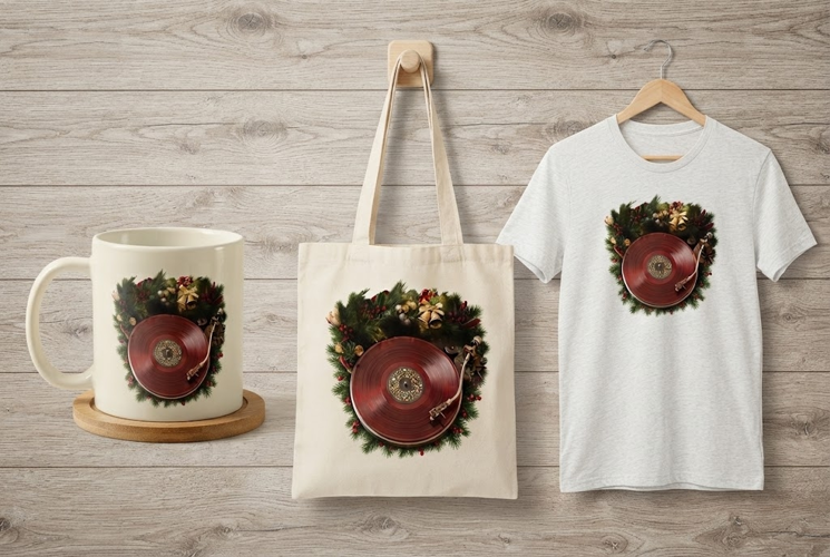Christmas Vinyl Record Player Art