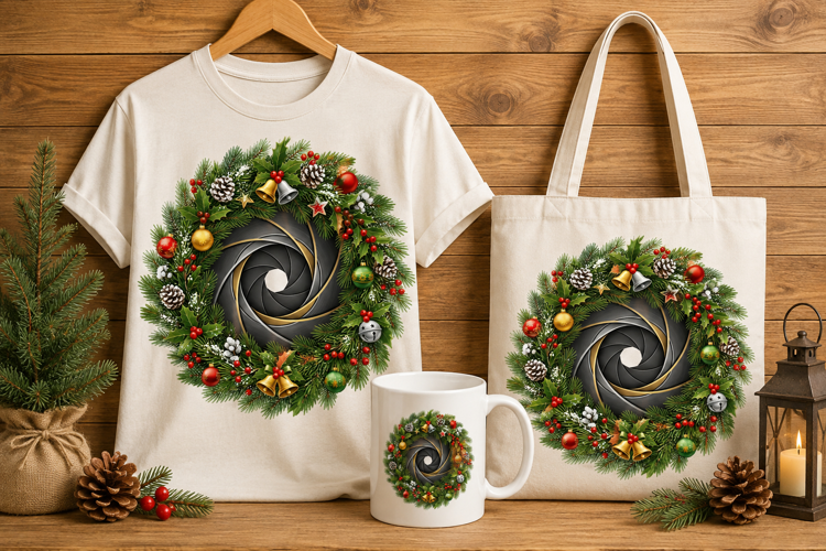 Camera Shutter Christmas Wreath Holiday Art Print