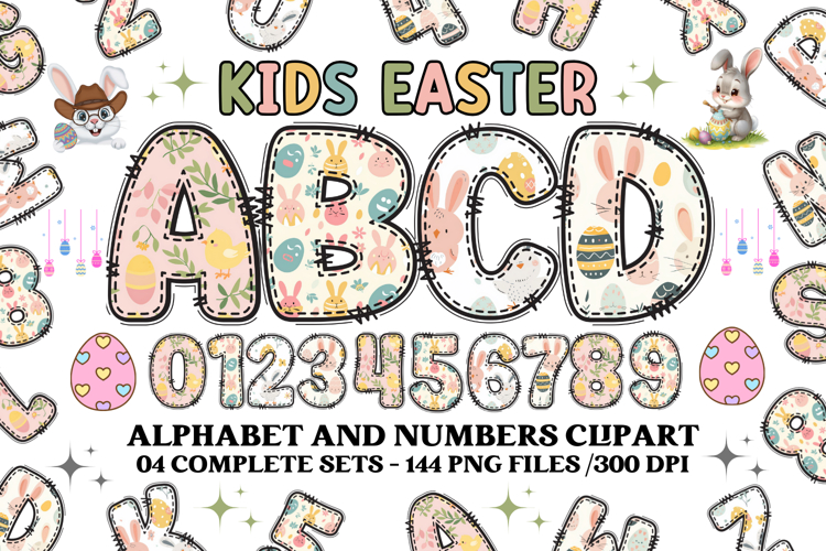 Kids Easter Alphabet png clipart, kids easter letters doodle