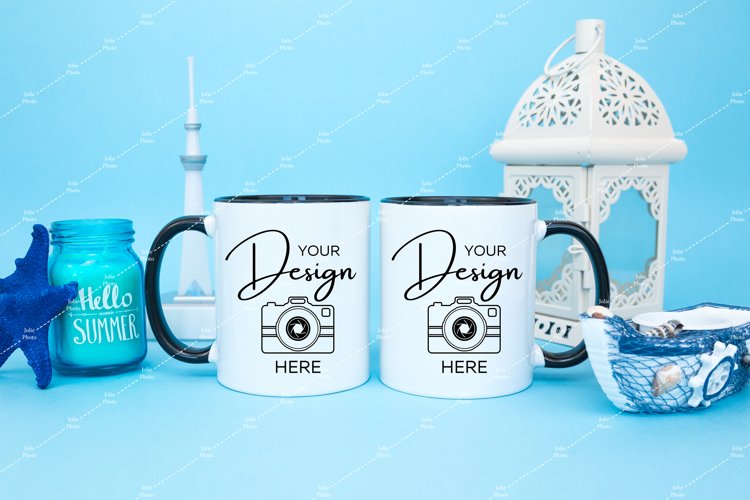 Mug Mockup 11 Oz Blank White Coffee Cup Black Handle Summer example image 1