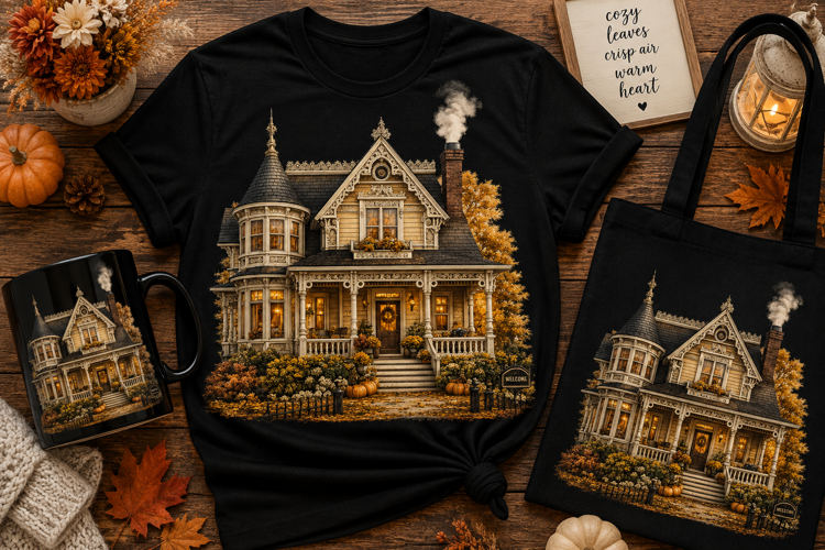 Victorian Halloween House PNG | Vintage Gothic Cottage Autum