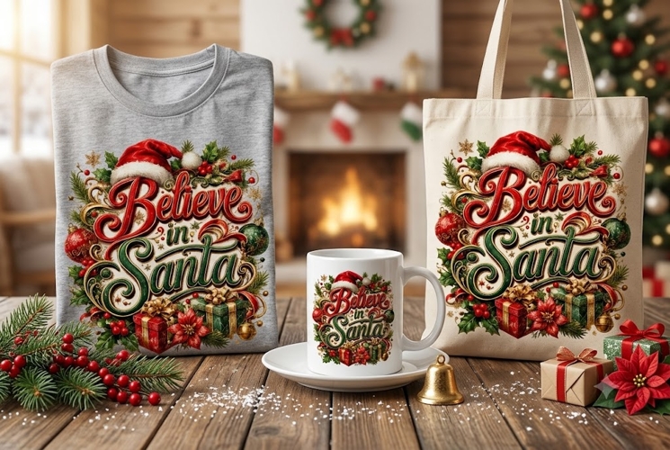 Believe in Santa PNG, Vintage Christmas Typography, Santa Ha
