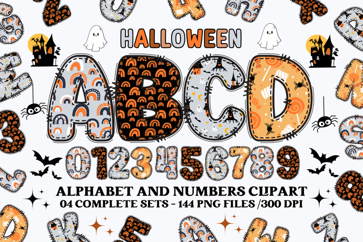 Halloween Alphabet png clipart, halloween letters doodle