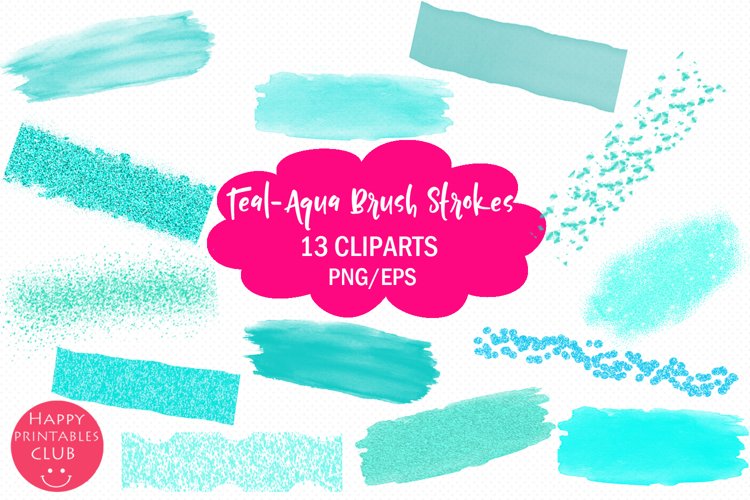 Teal-Aqua Brush Strokes Clipart I Brush Strokes Clipart example image 1