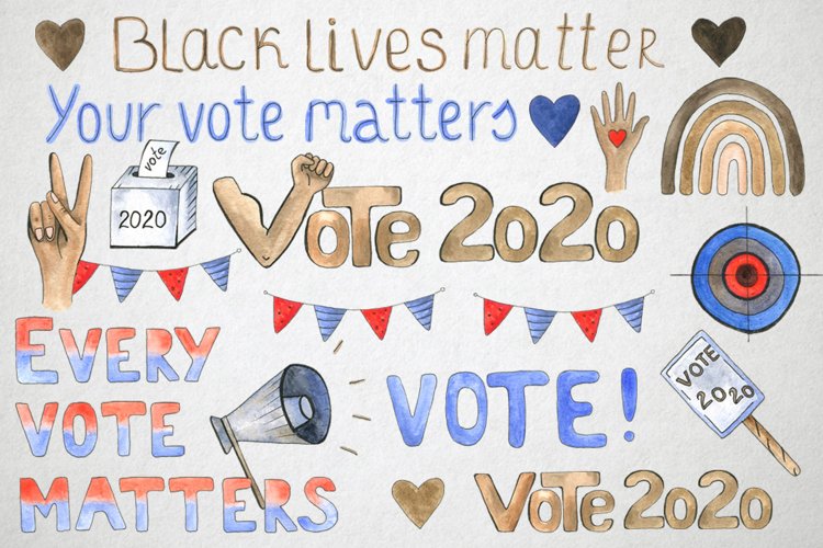 Vote 2020 sign, Black lives matter, USA elections,watercolor example image 1