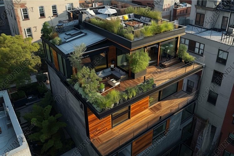 Urban oasis: modern rooftop garden and eco-friendly apartmen