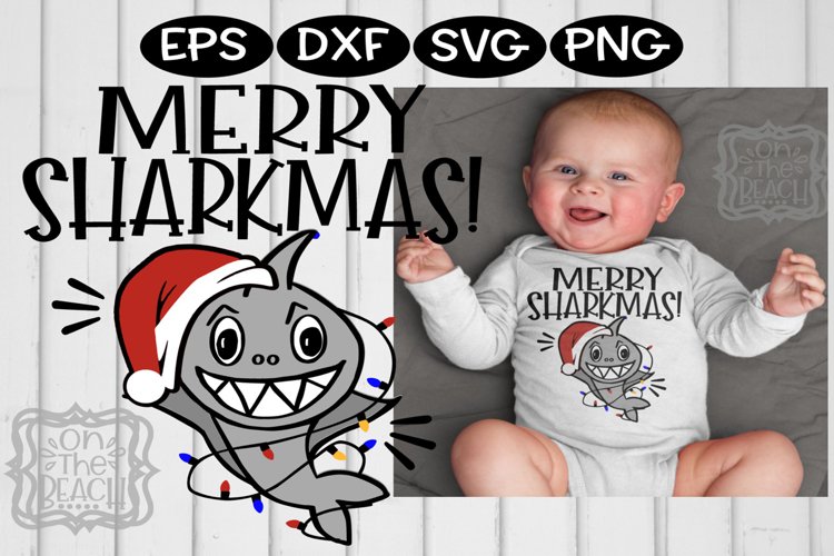 Christmas SVG, Merry Sharkmas, Merry Sharkmas svg, Santa example image 1
