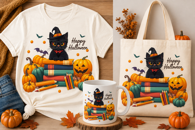 Halloween Black Cat PNG | Witch Hat Pumpkin School Clipart
