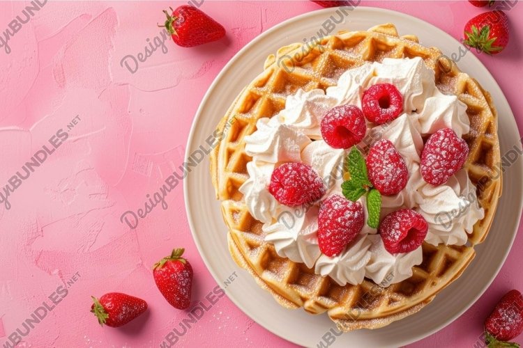 Golden Belgian waffle mockup. Generate Ai example image 1