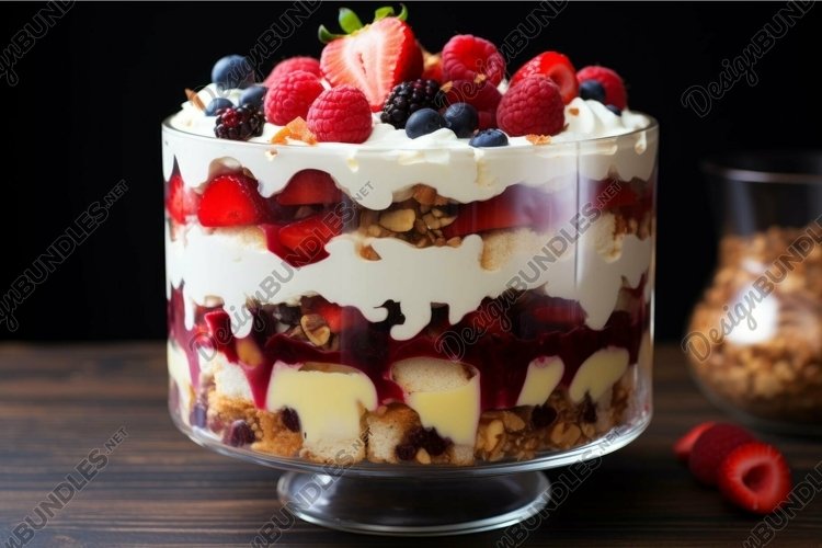 Creamy Trifle dessert chocolate closeup. Generate Ai example image 1