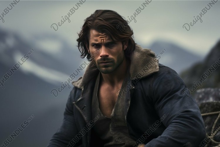 Rugged outdoorsman in mountain terrain example image 1