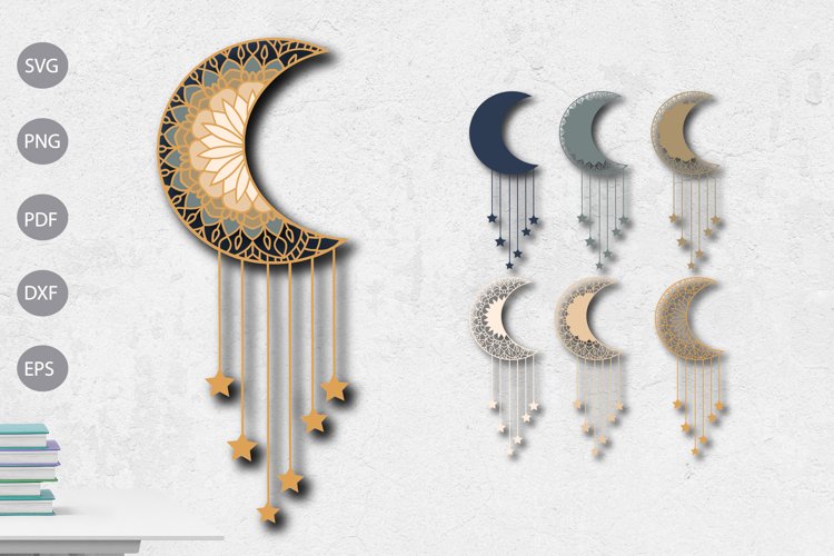 Moon 3D Layered Paper Cut Template SVG Design example image 1