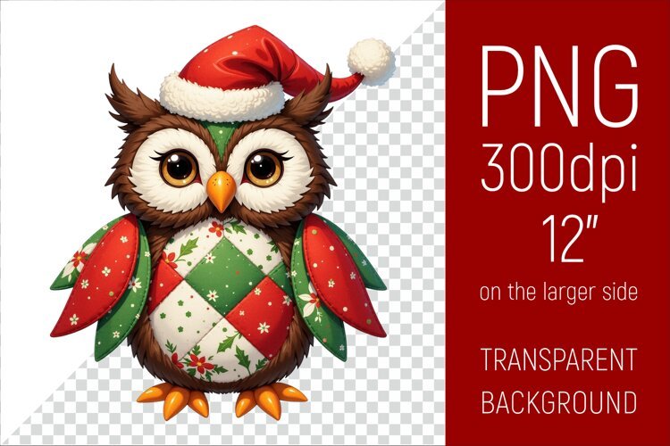 Christmas Owl PNG | Christmas Sublimation Design example image 1