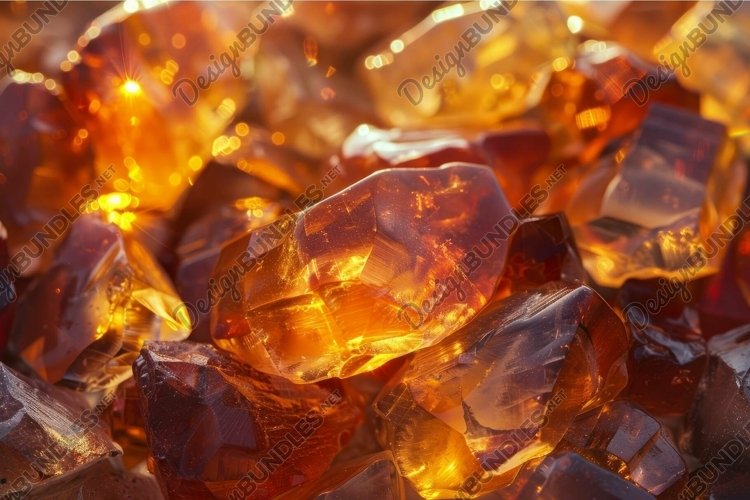 Warm light shines through a collection of translucent amber