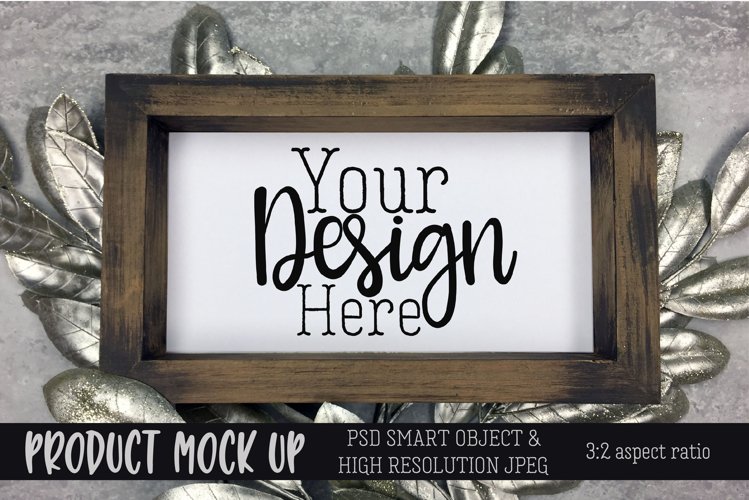 Wood sign silver leaf mock up | PSD & JPEG example image 1
