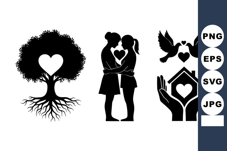 Romantic Love Silhouette Vector Clipart Set