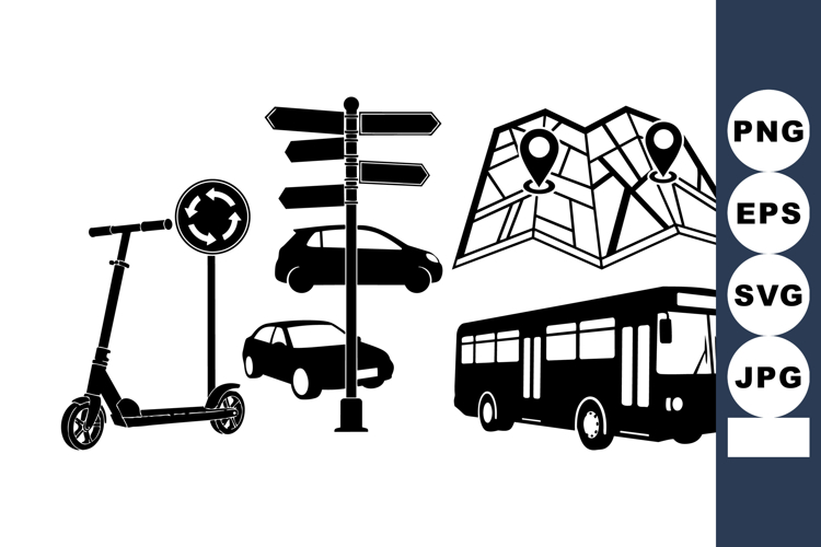 City Transportation Vector Icons Bundle For Designs