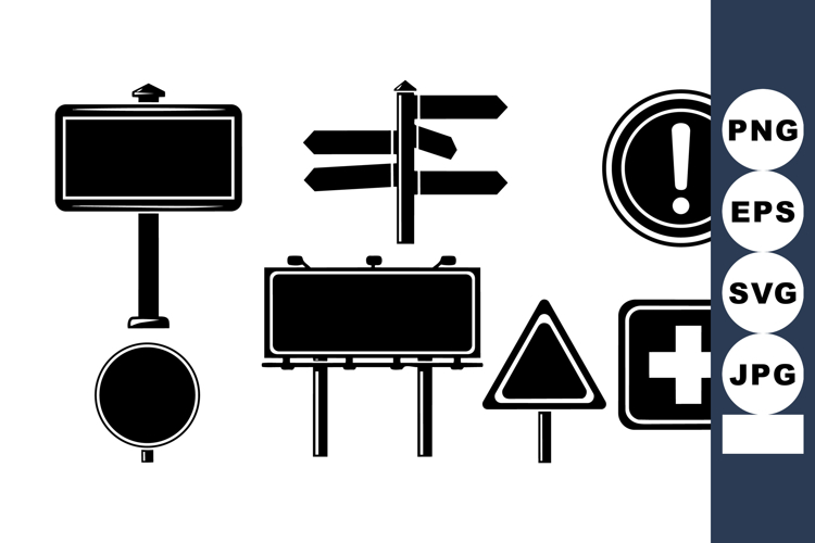 Minimalist Black Road Sign Vector Icon Set