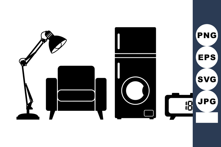 Black Silhouette Home Appliance Icons Vector Set