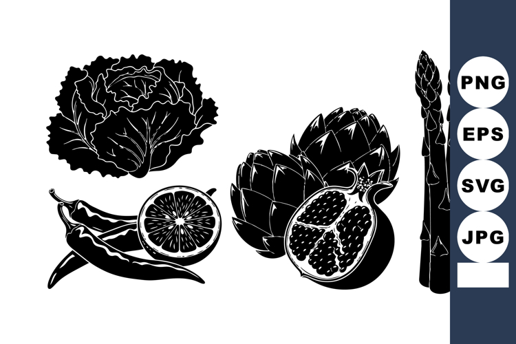 Rustic Vegetable Silhouette Clipart Bundle Set