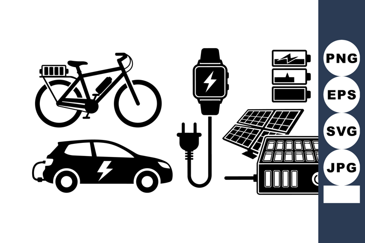 Electric Vehicle And Energy Icons Vector Set