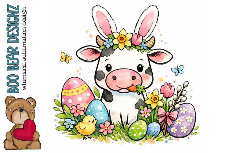 Whimsical Easter Cow Clipart