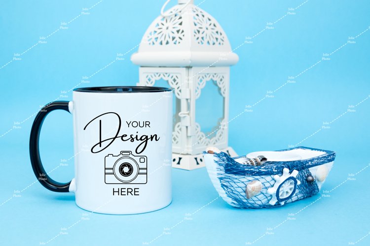 Mug Mockup 11 Oz Blank White Coffee Cup Black Handle Summer example image 1