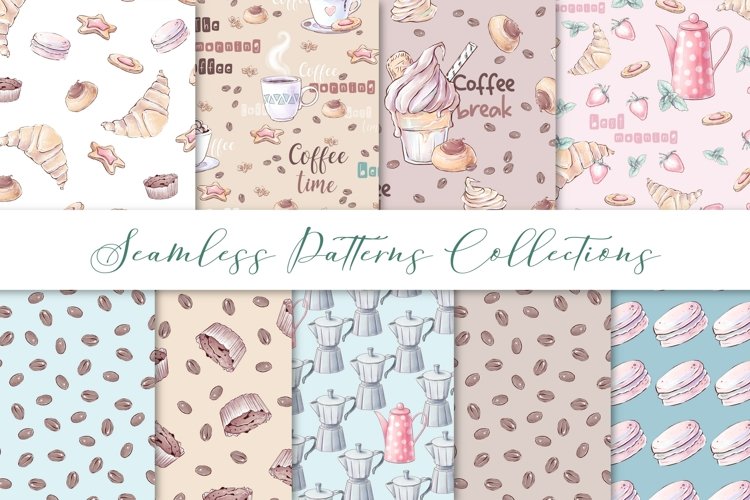 Coffee Time Seamless Patterns Set