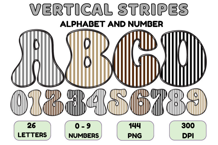 Stripes Alphabet Letters & Numbers Clipart PNG 300DI