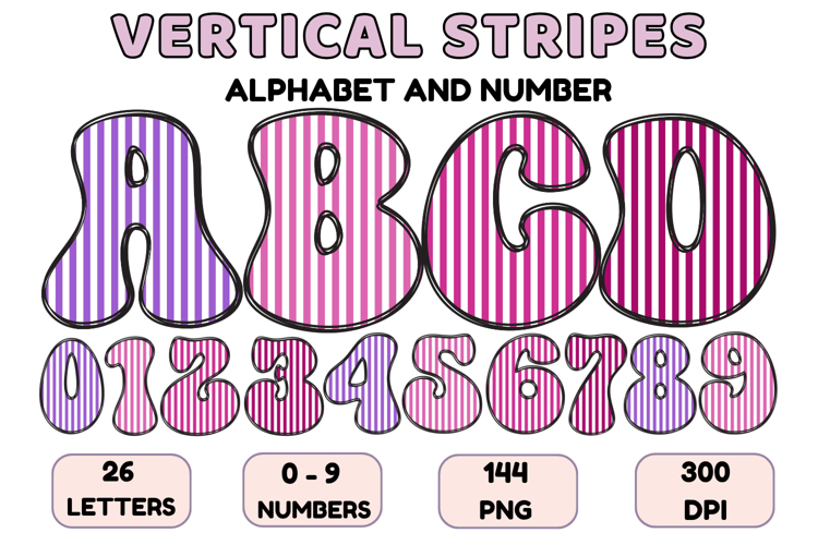Stripes Alphabet Letters & Numbers Clipart PNG 300DI