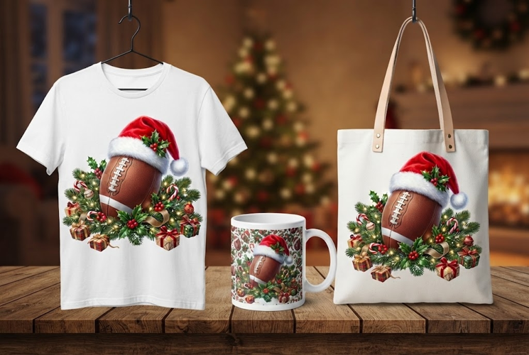 Christmas Football Santa Hat Holiday Design