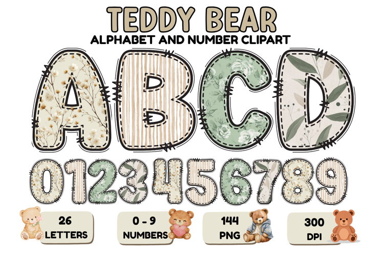 Teddy Bear Alphabet PNG - Letters & Numbers Clipart 300 DPI