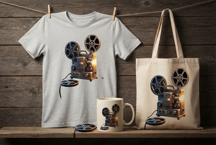 Retro Movie Projector Casting Warm Light Digital Art
