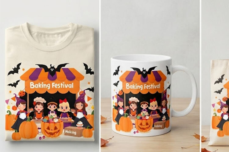 Halloween Baking Festival PNG | Cute Witch Kids Clipart example image 1