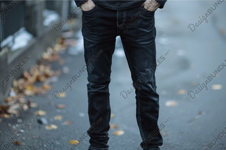 Man In Black Jeans Standing On Urban Street