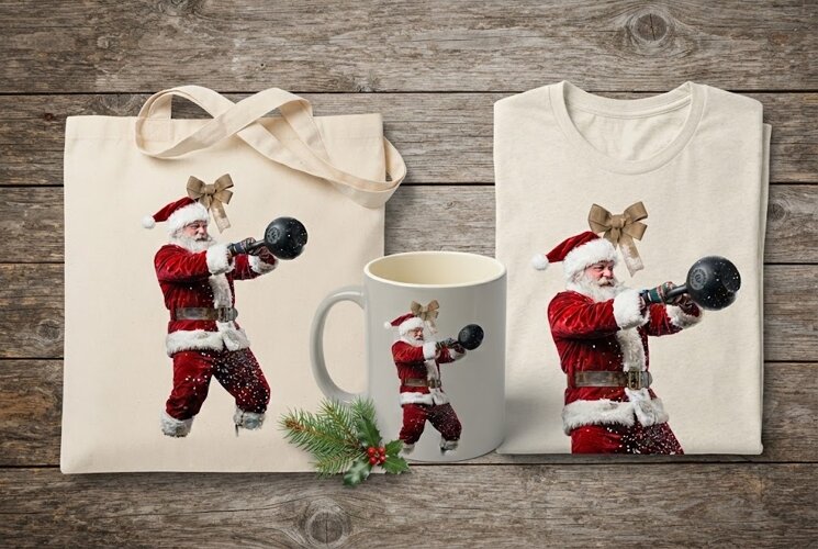 Fit Santa Doing Kettlebell Swing PNG Graphic example image 1