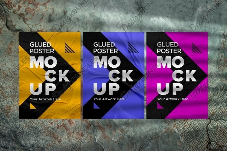 Glued and Crumpled Poster Mockup with Shadow Overlay example image 1