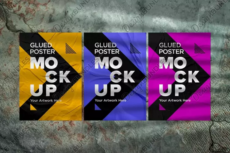 Glued and Crumpled Poster Mockup with Shadow Overlay