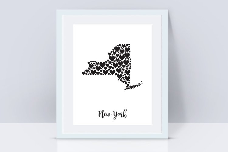 New York map with hearts example image 1
