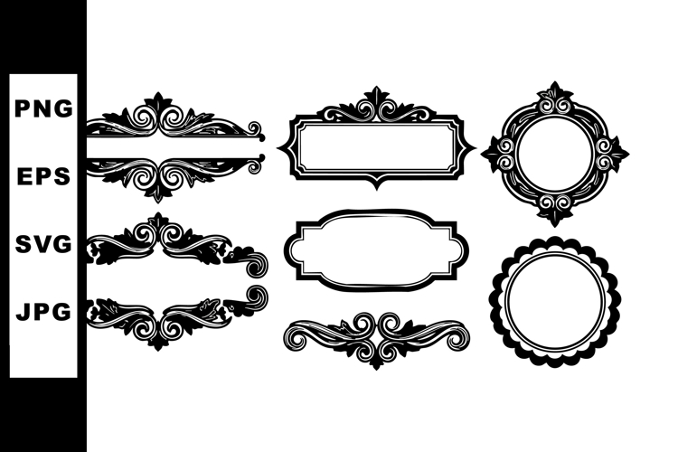 Vintage ornamental frames set with intricate floral and swir