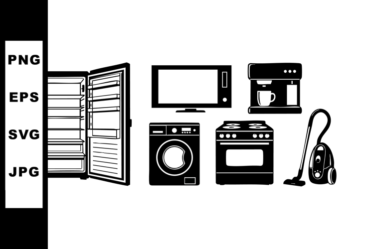 Household appliances set including refrigerator washer micro