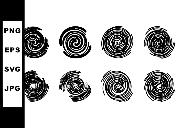 Abstract black spiral swirl vector set with dynamic round sh