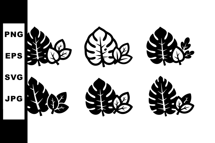 Stylized black leaf icons with small leaves decorative vecto