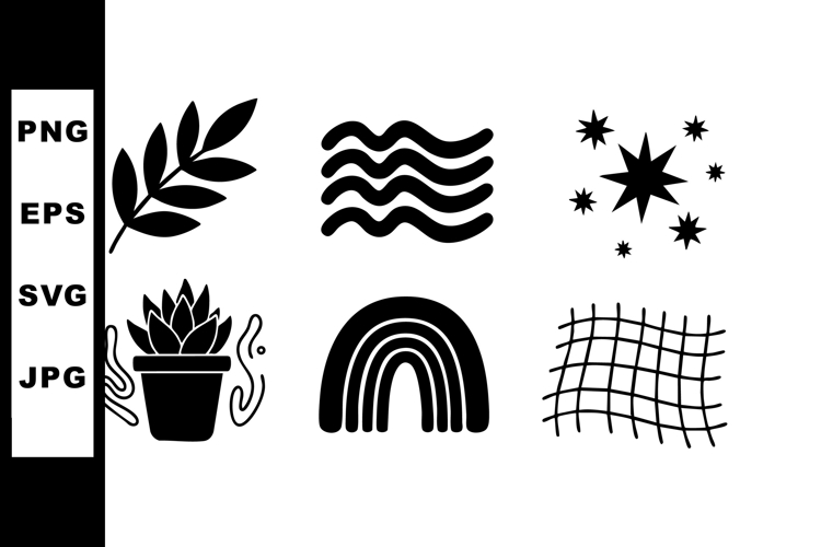 Set of six simple black abstract nature and pattern vector i