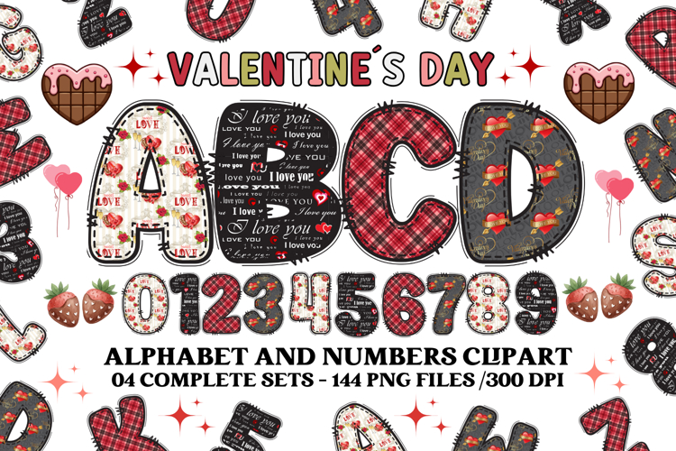 Valentine Alphabet Clip Art, valentines day letters doodle